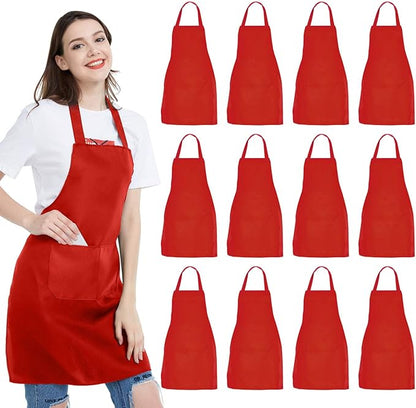 NOBONDO 12 Pack Bib Apron - Unisex Black Apron Bulk with 2 Roomy Pockets Machine Washable for Kitchen Crafting BBQ Drawing by NOBONDO