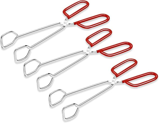 Hiash 10-Inch Heavy Duty Stainless Steel Kitchen Tongs - Non-Slip Comfortable Red Grip, Scissor Design, Heat Resistant for BBQ and Cooking, Set of 3 by Hiash