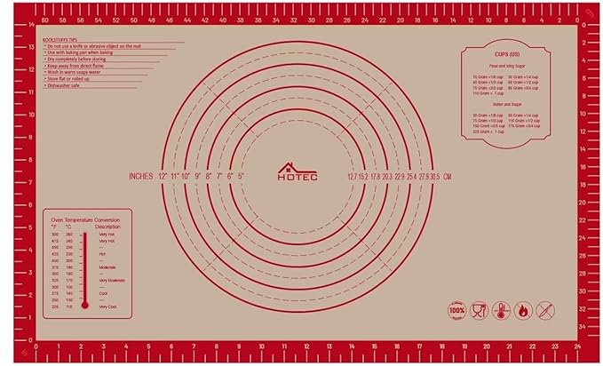 HOTEC Silicone Baking Mat - 26x16 Thickened Pastry Dough Mat with Measurement Non-Stick For Dough Rolling, Bread, Oven Liner, Kitchen Counter, Fondant/Pie Crust - Image 8