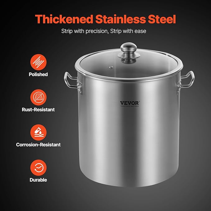 VEVOR Stainless Steel Stockpot, 24 Quart Cooking Pots, Cookware Sauce Pot with Lid, and Handle, Heavy Duty Commercial Grade Stock Pot, Sanding Treatment, for Steaming Boiling or Frying Silver - Image 3