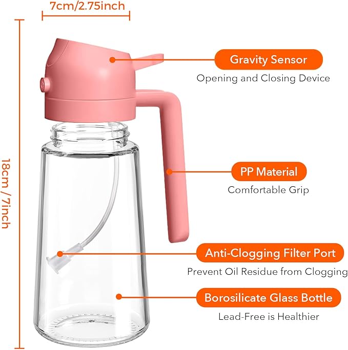 YARRAMATE 16oz/470ml Oil Sprayer for Cooking with Stickers, Food-grade Premium 2 in 1 Olive Oil Dispenser Bottle for Kitchen Gadgets, Air Fryer, Salad, Frying, BBQ (Pink) - Image 8