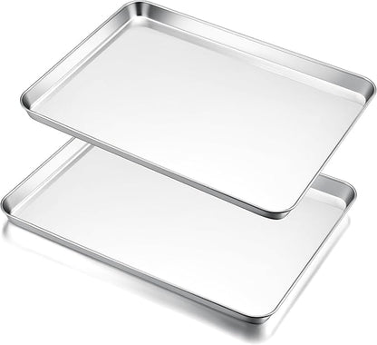 E-far Large Baking Sheets, 20”x14” Stainless Steel Cookie Sheet Pans for Oven, Non Toxic Big Metal Baking Trays for Cake Cookies, Healthy & Rust Free, Mirror Finish & Dishwasher Safe, 2 Pack by E-far