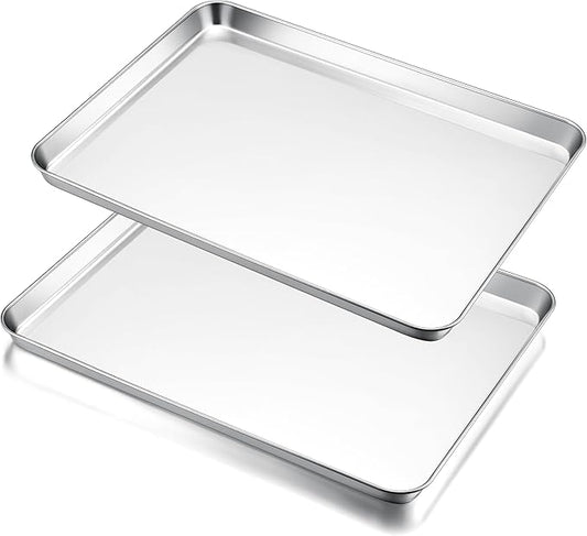 E-far Large Baking Sheets, 20”x14” Stainless Steel Cookie Sheet Pans for Oven, Non Toxic Big Metal Baking Trays for Cake Cookies, Healthy & Rust Free, Mirror Finish & Dishwasher Safe, 2 Pack by E-far