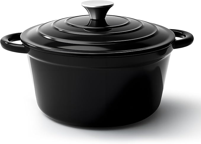 6 Quart Dutch Oven Pot with Lid, Non Stick Enameled Cast Iron Dutch Oven for Bread Baking, Heavy-Duty, Oven Safe Ceramic Cookware Up to 500°F for Baking, Braising, Stews, Roasting, Black by Fijinhom