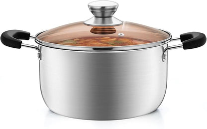 P&P CHEF 4 Qt Stockpot with Lid, Stainless Steel Cooking Stock Pot for Soup, Heat-Proof Double Handles with Visible Lid, Dishwasher Safe & Healthy, 1-Ply Metal
