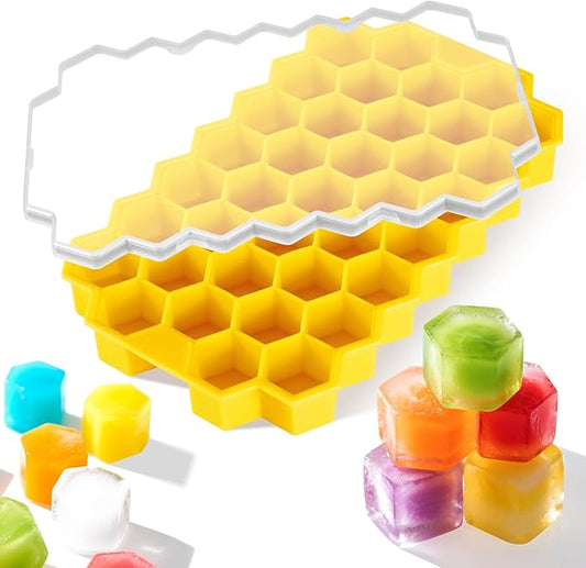 Silicone Mini Ice Cube Tray, 37 Pack Ice Trays for Freezer,Mini Ice Maker,Ice Cube Mold,Small Ice Cube Trays,Crushed Ice Trays for Wiskey.Juice Drink (Yerrow, 37 Pack ICE Cubes)