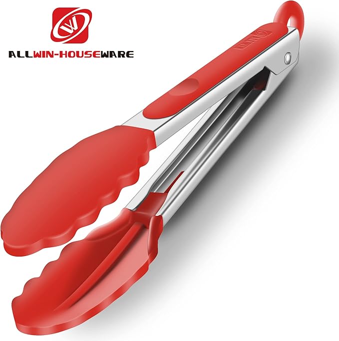 2 Pack Silicone Kitchen Tongs – 9" & 12" Set, Heat Resistant up to 500°F, Non‑Stick Cookware Safe, Wavy Silicone Tips, BPA Free, Locking Clip & Hanging Loop, Red - Image 5