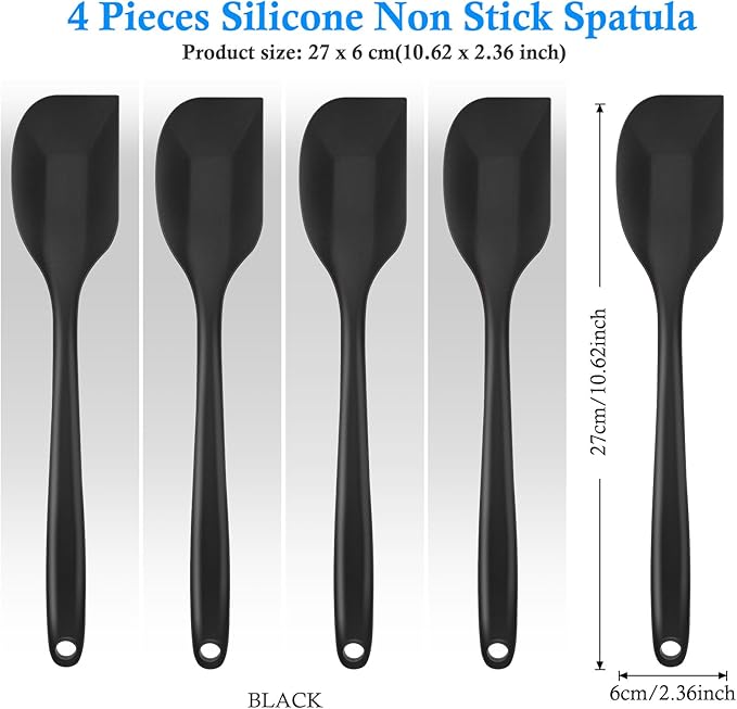 Shappy 4 Pieces Silicone Cooking Spoons 10.6 Inch Heat Resistant Kitchen Spoons for Mixing, Serving and Stirring Upgrade Large Non Stick Basting Utensils, Dishwasher Safe(Scrapers,Black) - Image 2