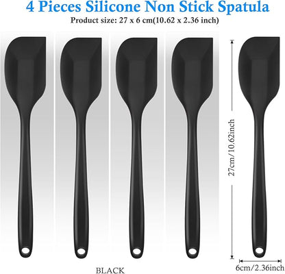 Shappy 4 Pieces Silicone Cooking Spoons 10.6 Inch Heat Resistant Kitchen Spoons for Mixing, Serving and Stirring Upgrade Large Non Stick Basting Utensils, Dishwasher Safe(Scrapers,Black) - Image 2