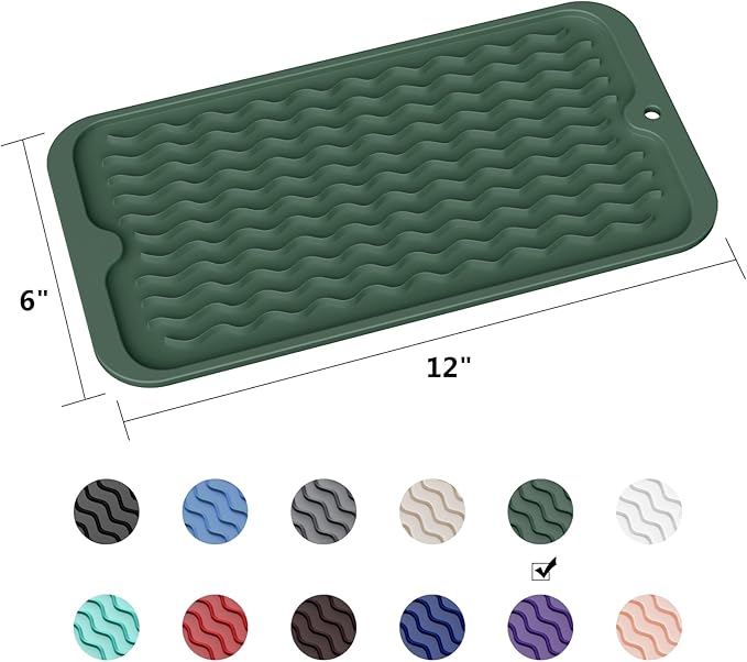 ZLR Silicone Sponge Holder & Sink Caddy Tray (6" x 12") - Narrow Dish Drying Mat for Kitchen Counter - Waterproof Soap Dispenser Organizer, Non-Slip Bathroom Vanity Tray (Dark Green) - Image 6