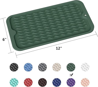 ZLR Silicone Sponge Holder & Sink Caddy Tray (6" x 12") - Narrow Dish Drying Mat for Kitchen Counter - Waterproof Soap Dispenser Organizer, Non-Slip Bathroom Vanity Tray (Dark Green) - Image 6