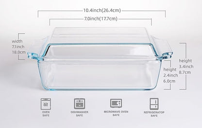 Rectangular Tempered Glass Casserole Dish, Tempered Glass Baking Dish with Glass Cover. Oven, Freezer and Dishwasher Safe.- 1.5 Liter