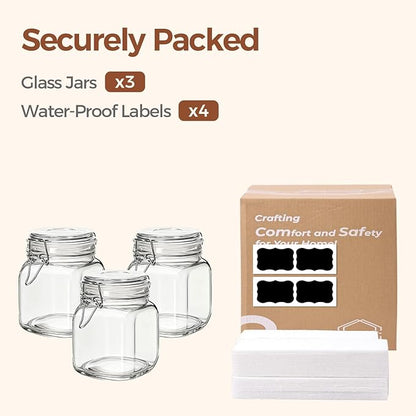 ComSaf 3-Pack Square Glass Coffee Canisters for 1lb Bean Bags, 34oz Airtight Jars with Clamp Lids for Tea, Sugar & Flour, Space-Saving Pantry Organization for Small Apartments & Coffee Station - Image 9