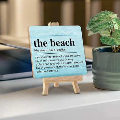 Beach House Decor, Summer Decorations for Home, Rustic the Beach Definition Wood Sign with Easel Home Bathroom Desk Shelf Tabletop Table Decor - Image 4