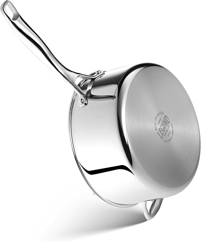 LEGEND COOKWARE 5-Ply Stainless Steel 4-Quart Sauce Pan with Lid - Induction Compatible, Oven Safe 800°F - Non-Toxic, No Coatings - Even Heating, Won't Warp - Built to Last Generations