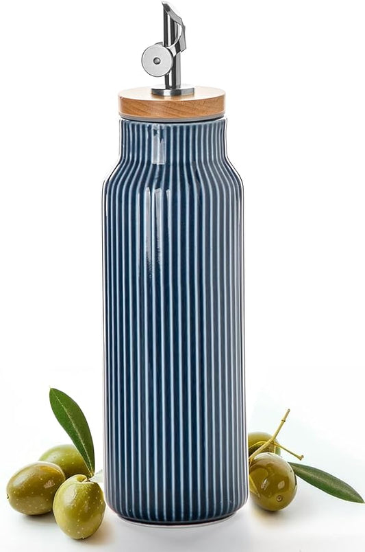 Nucookery 20oz Ceramic Olive Oil Dispenser Bottle for Kitchen spray, Large Capacity Cooking Oil Container for Storage Vinegar, Soy Sauce, Coffee Syrup, Liquids, Blue