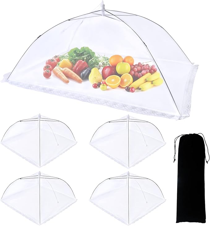 ZMCINER 5 Pack Food Tents Food Covers for Outdoors Mesh Screen Include 1 Extra Large (40"X 24") & 4 Standard (17"X 17") Collapsible and Reusable Mesh Food Covers for Outside, Fruit Cover by ZMCINER