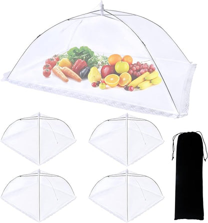 ZMCINER 5 Pack Food Tents Food Covers for Outdoors Mesh Screen Include 1 Extra Large (40"X 24") & 4 Standard (17"X 17") Collapsible and Reusable Mesh Food Covers for Outside, Fruit Cover by ZMCINER
