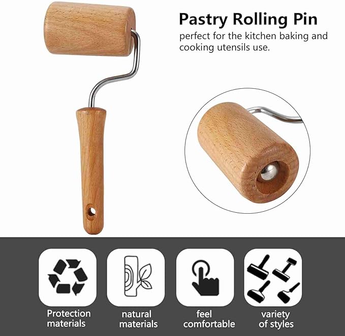 Small Rolling Pin, Pizza Dough Roller, Non Stick Wood Pastry Roller, Kitchen Wooden Rolling Pins for Baking Cooking Cookie Bread Tortilla Dumpling Fondant Clay (Style 4) - Image 8