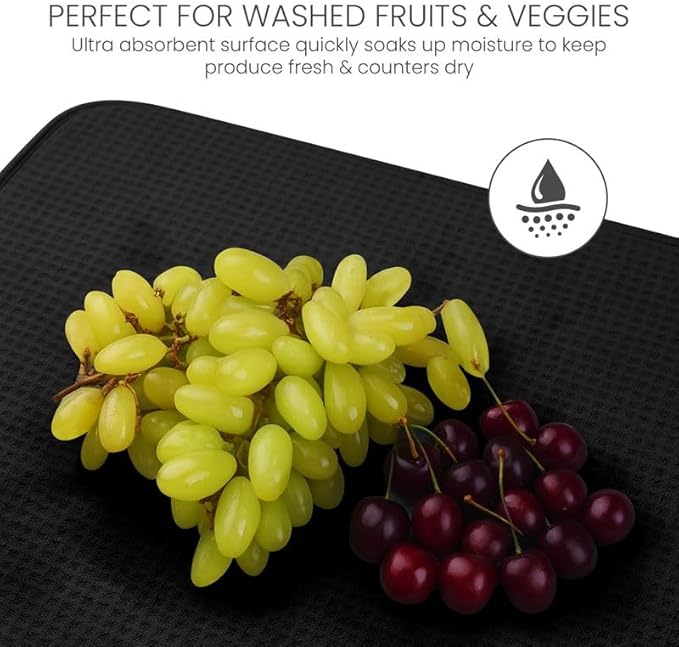 Bellemain XL Dish Mat Microfiber Dish Drying Mat, Super absorbent (Black, 17" x 24") - Image 5