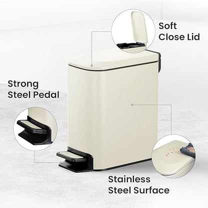 Cesun Small Bathroom Trash Can with Lid Soft Close, Step Pedal, 6 Liter / 1.6 Gallon Stainless Steel Garbage Can with Removable Inner Bucket, Anti-Fingerprint Finish (Creamy White) - Image 4