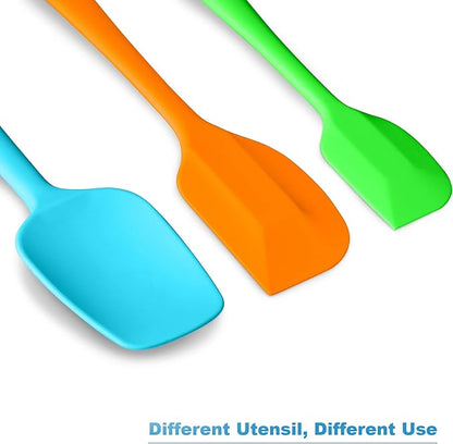Silicone Spatula 3‑Piece Set Heat Resistant 600°F Non‑Stick Rubber Spatulas with Stainless Steel Core ALLWIN HOUSEWARE Large Spatula, Spoonula & Mini Spatula for Cooking & Baking, Multicolored