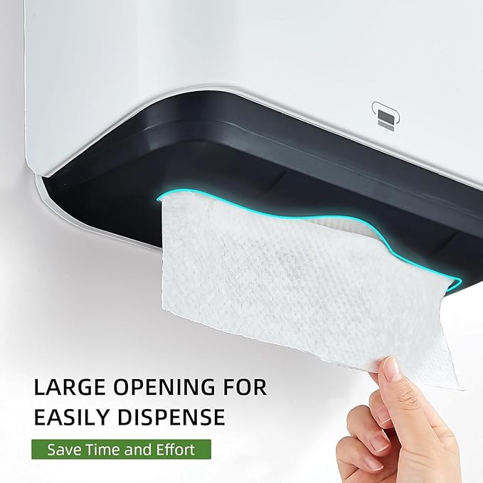 Wall Mount Paper Towel Dispenser, Multifold Hand Towel Dispenser with Smart Lock, Adhesive No-Drill or Screw Install, Holds 200 Towels for Bathroom, Restroom, Office, Kitchen & Home, White
