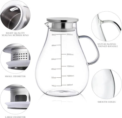 Glass Pitcher with Lid,88 Ounces -2500ml with Precise Scale Line, Hot/Cold Water Jug, Juice and Iced Tea Beverage Carafe with Lid - Image 5