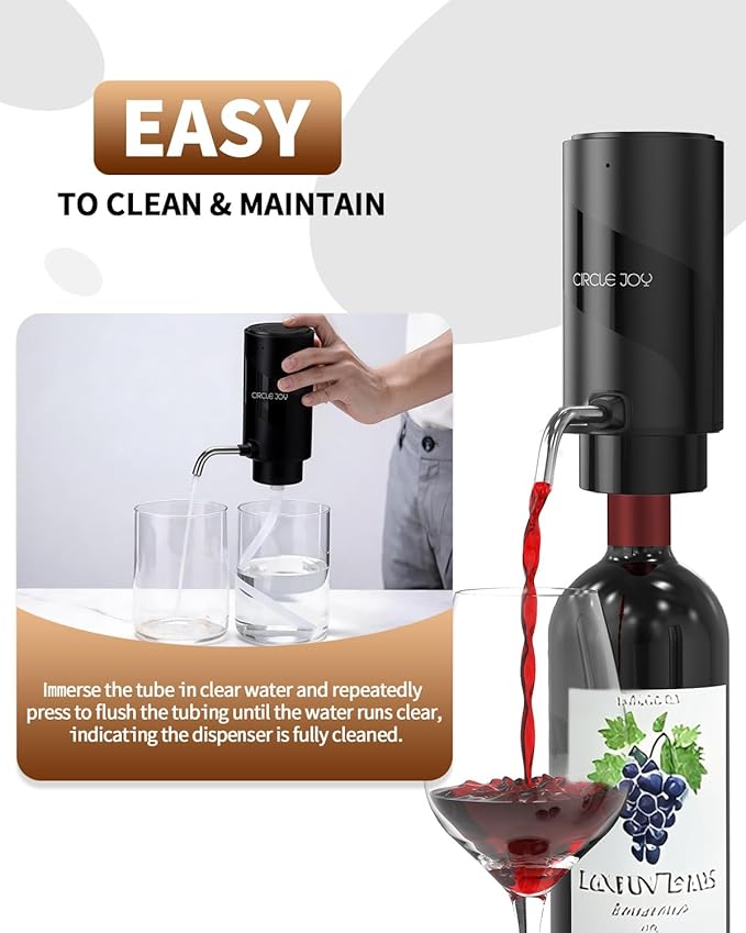 CIRCLE JOY 5-in-1 Electric Wine Bottle Opener Set, Rechargeable Wine Opener Kit, Cordless Wine Gift Set with Foil Cutter, Electric Aerator & Pourer and Vacuum Stopper for Wine Lovers, Black - Image 7