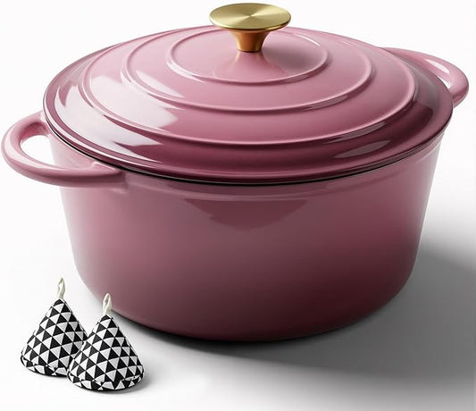 Miereirl 4.5 Quart Enameled Dutch Oven Pot with Lid, Cast Iron Dutch Oven with Dual Handles for Bread Baking, Cooking, Non-stick Enamel Coated Cookware, Rose by Miereirl