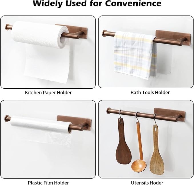 theaoo Rose Gold Paper Towel Holder - Under Cabinet Paper Towel Holder for Kitchen, Adhesive Paper Towel Roll Rack for Bathroom Towel, Wall Mounted Paper Towel Rack, SUS304 Stainless Steel - Image 5