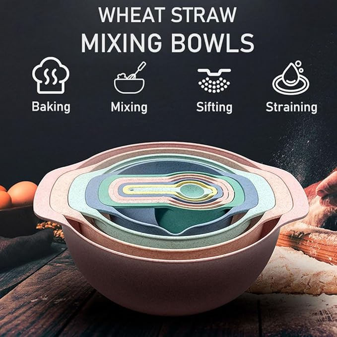 Plastic Mixing Bowls Set 8/10 PCS with Measuring Spoon, Colorful Serving Bowls for Kitchen, Ideal for Baking, Prepping, Nesting Bowls for Space Saving Storage (Wheat) - Image 4