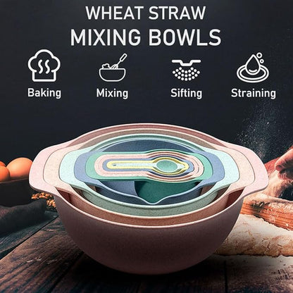 Plastic Mixing Bowls Set 8/10 PCS with Measuring Spoon, Colorful Serving Bowls for Kitchen, Ideal for Baking, Prepping, Nesting Bowls for Space Saving Storage (Wheat) - Image 4