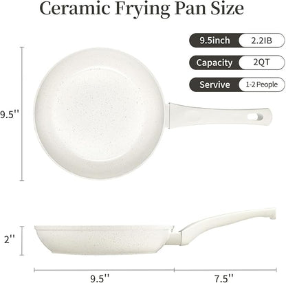 Ceramic Non Stick Frying Pan - 9.5 Inch Ceramic White Non Stick Skillet Frying Pans, Safe&No Toxic Egg Omelette Frying Pan, Nonstick Cookware Cooking Pan, Induction Compatible, PFOA&PFAS Free - Image 7
