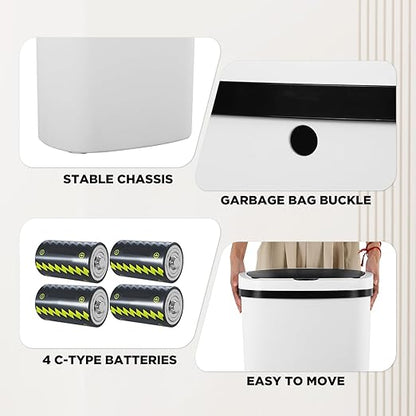 PayLessHere | 13 Gallon Plastic Trash Can | White | Automatic Touchless Lid with Motion Sensor | Kitchen Garbage Can with Waterproof Design | for Home, Office, Bathroom | Pack of 3 - Image 6