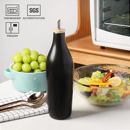 Sweejar Matte Ceramic Olive Oil Dispenser Bottles with Bamboo Tray, 17 Oz Oil Dispenser Set for Kitchen Counter, Opaque Oil Cruet for Cooking, EVOO, Vinegar, Avocado Oil, Pack of 2 (Black & Tray) - Image 5