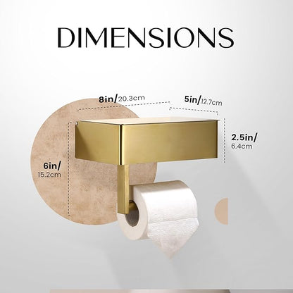 Day Moon™ - Toilet Paper Holder with Shelf - Modern Roll Holder for Bathroom - 1 Pack - Wall Mount - with Storage, Gold - Image 6