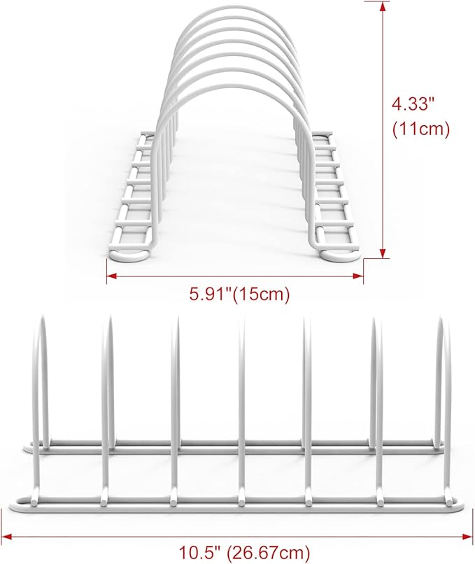 JAQ Plate Rack for Cabinet, 10.5" Vertical Dish Organizer for Plates, Pot Lids, Cutting Boards & Baking Sheets, Metal Kitchen Cabinet Organizer for Pantry Countertop (2-Pack, White) - Image 6