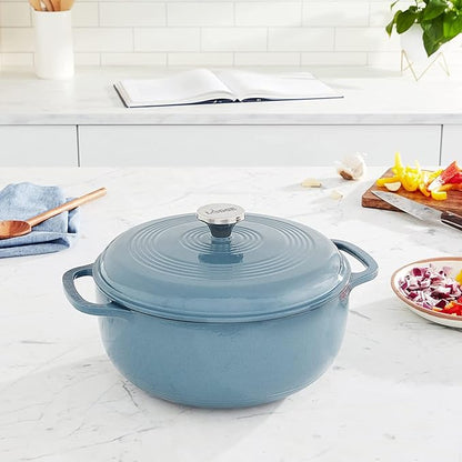 Lodge Essential Enamel Cast Iron Dutch Oven with Lid - Oven-Safe Enamel Cookware up to 500° F - Heat-Retaining Braising & Roasting Pot - Non-Toxic Cookware - 7.5 Quart, Storm Blue - Image 4