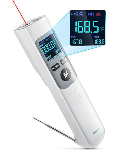 ERICKHILL Infrared Thermometer Gun, Heat Temp Temperature Gun with Meat Probe 2-in-1, Digital IR Laser Thermometer Gun for Cooking, Pizza Oven, Meat, Griddle, Grill, HVAC by ERICKHILL