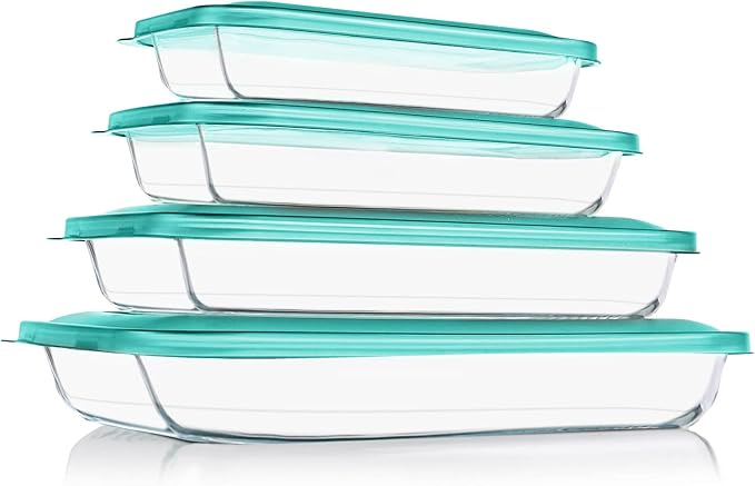 KOMUEE 8 Pieces Glass Baking Dish with Lids Rectangular Glass Baking Pan Bakeware Set with BPA Free Lids, Baking Pans for Lasagna, Leftovers, Cooking, Kitchen, Fridge-to-Oven, Green by KOMUEEUS