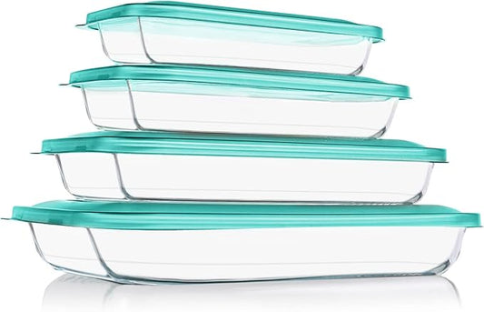 KOMUEE 8 Pieces Glass Baking Dish with Lids Rectangular Glass Baking Pan Bakeware Set with BPA Free Lids, Baking Pans for Lasagna, Leftovers, Cooking, Kitchen, Fridge-to-Oven, Green by KOMUEEUS