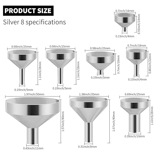 Small Metal Funnels Mini Funnel 8 Size Tiny Bottle Funnel, Miniature Atomizers, Flask, Perfume, Essential Oil, Powder, Micro Pet Capsule, Spice Jar - Image 2