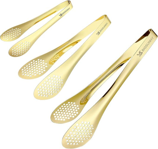 MSY BIGSUNNY Chef Kitchen Tongs Stainless Steel Food Serving Tongs Set of 3 (Golden 7" 9" & 11") by MSYBIGSUNNY