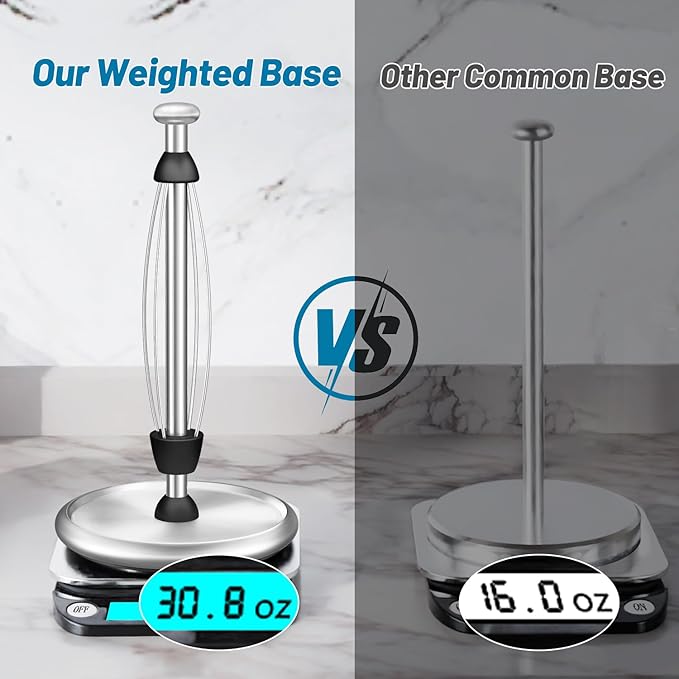 VEHHE Simply Tear Paper Towel Holder Countertop with EVA Non-Slip Pad, Damping Function Paper Towel Stand with Weighted Base for Bathroom and Kitchen (Silver) - Image 3