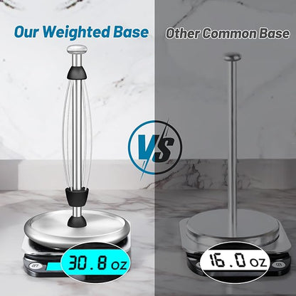 VEHHE Simply Tear Paper Towel Holder Countertop with EVA Non-Slip Pad, Damping Function Paper Towel Stand with Weighted Base for Bathroom and Kitchen (Silver) - Image 3