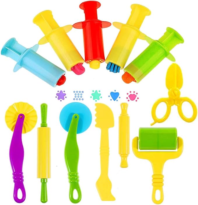 Dough Tools Kit – 12-Piece Dough Play Tools Set with 5 Extruders, Scissors, Rollers, Rolling Pins, Cutters for Kids Ages 3+ by OunNana
