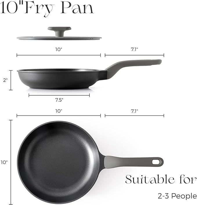 PRICUSIS Nonstick Frying Pan with Lid, 8/10 Inch Skillet with Stay Cool Handle, Fully Coated, Induction Compatible, 100% Dishwasher Safe, PTFE & PFOA Free（10 Inch, Black Sesame） - Image 2