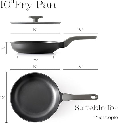 PRICUSIS Nonstick Frying Pan with Lid, 8/10 Inch Skillet with Stay Cool Handle, Fully Coated, Induction Compatible, 100% Dishwasher Safe, PTFE & PFOA Free（10 Inch, Black Sesame） - Image 2