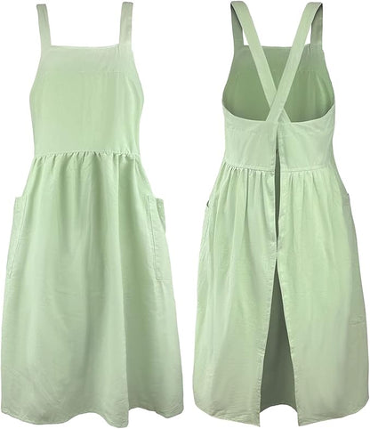 Uaussi Cotton Linen Apron Cross Back Work Apron for Women with Pockets Pinafore Dress X Cross Halter Apron for Chef Gardening by Uaussi